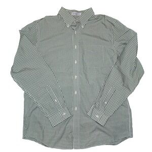 LL Bean Mens Large Wrinkle Resistant Trim Fit Gingham Button Down Shirt Green